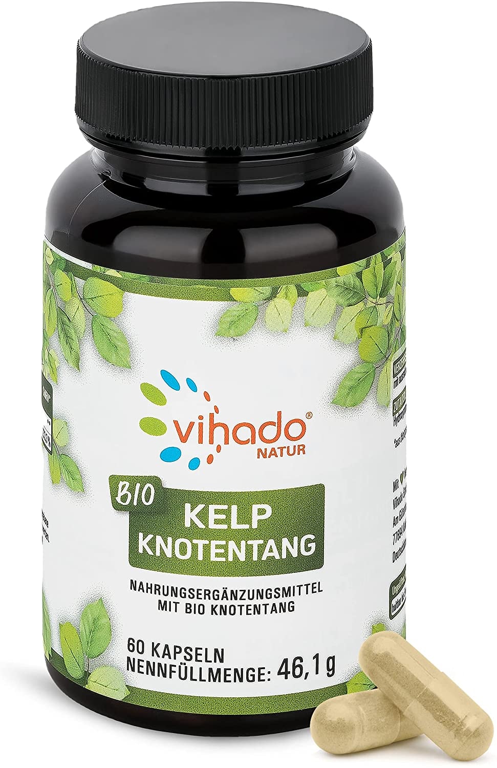 Produktbild von Vihado Natur Bio Kelp Knotentang – natürliche Jod-Quelle – nährstoffreiches Superfood zur Nahrungsergänzung – Jod trägt zu einer normalen Schilddrüsenfunktion und kognitiven Funktion bei – 60 Kapseln