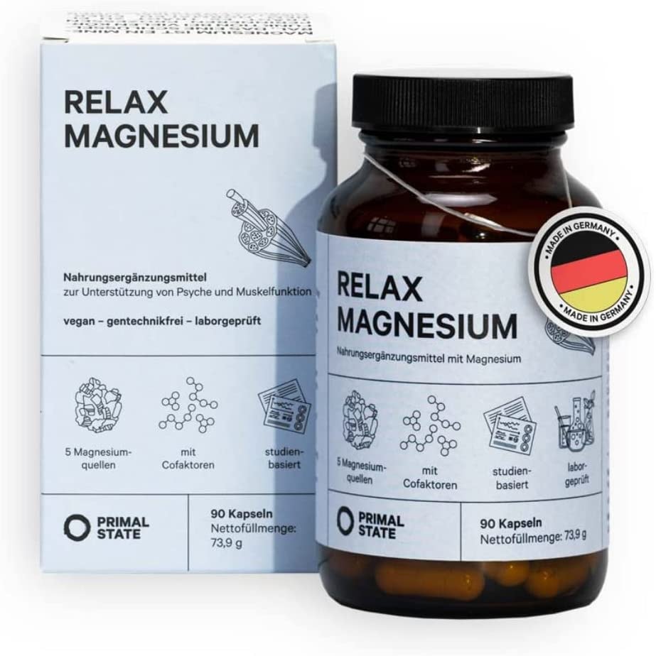 Produktbild von Primal State Magnesium Komplex [90 Kapseln] - aus den 5 besten Magnesium-Quellen – Magnesium hochdosiert - sehr hohe Bioverfügbarkeit