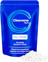 Produktbild von Clearwave Health  Zink Tabletten 50mg - 365 Tabletten (12 Monate) - Leicht schluckbar, Premium-Zinkcitrat, Vegan und Hochdosiert