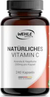 Produktbild von Bewertung Wehle Sports Natürliches Vitamin C hochdosiert 240 vegane Kapseln Acerola-Extrakt und Hagebutten-Extrakt 400mg reines Vitamin C