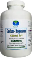 Produktbild von VitalLife - Calcium (Kalzium) + Magnesium - Citrat 2:1 (360 Pulver Kapseln). Muskeln - Knochen - Gelenke - Zähne - Nägel - Blutdruck. OHNE Zusatzstoffe. OHNE Füllstoffe. Aus Deutschland. 26326