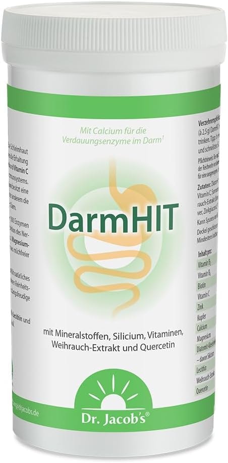 Produktbild von Bewertung DarmHIT Pulver von Dr. Jacobs 210g vegane Nahrungsergänzung für eine gesunde Darmschleimhaut und normale Verdauung geeignet bei Histamin-Intoleranz