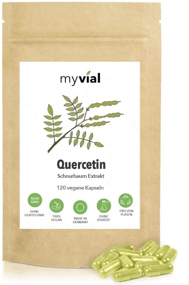 Produktbild von myvial Quercetin 120 Kapseln vegan hochdosiert 400mg je Kapsel Vorrat für 4 Monate 100% natürliches Quercetin Unterstützt das Immunsystem Japanischer Schnurbaum Premium Qualität