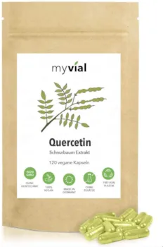 Produktbild von myvial Quercetin 120 Kapseln vegan hochdosiert 400mg je Kapsel Vorrat für 4 Monate 100% natürliches Quercetin Unterstützt das Immunsystem Japanischer Schnurbaum Premium Qualität