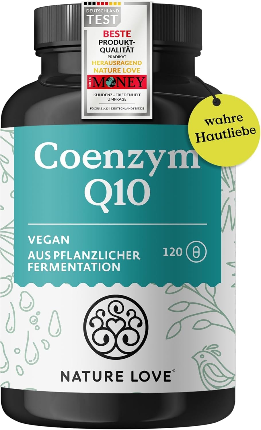 Produktbild von Bewertung NATURE LOVE Coenzym Q10 Hochdosiert 200mg pro Kapsel 120 vegane Kapseln im 4 Monatsvorrat. Aus pflanzlicher Fermentation. Hochdosiert & in Deutschland produziert