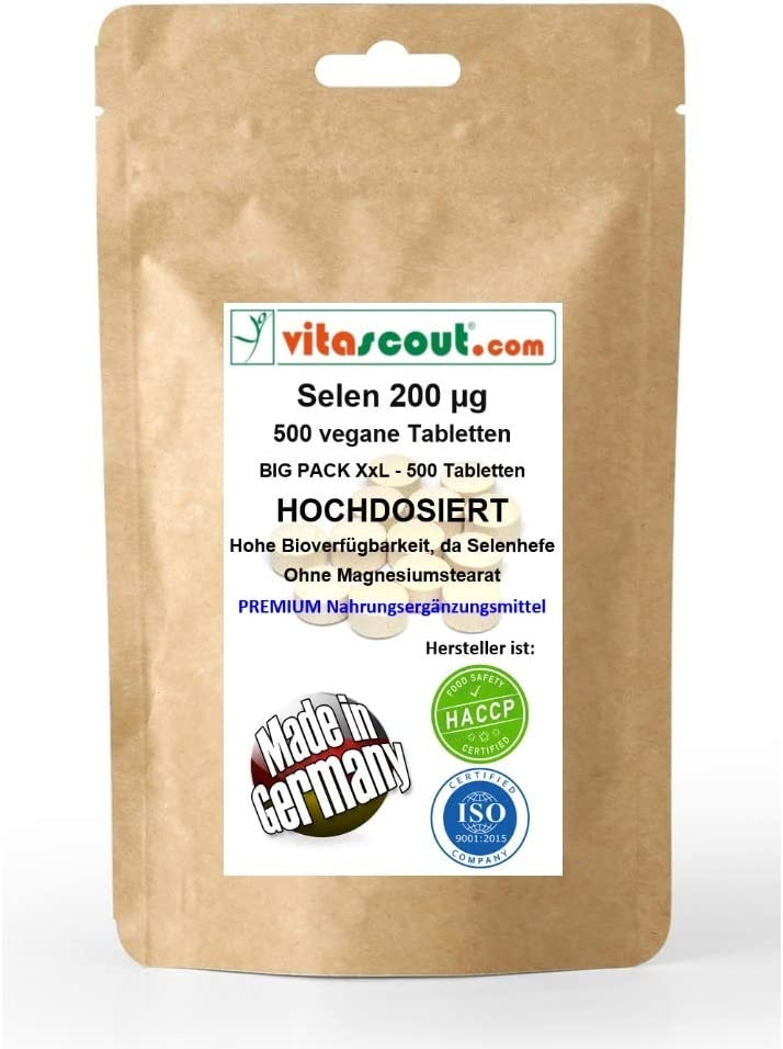 Produktbild von vitascout Selen 200 mcg/µg 500 Tabletten OHNE MAGNESIUMSTEARAT MADE IN GERMANY vegan aus Selenhefe