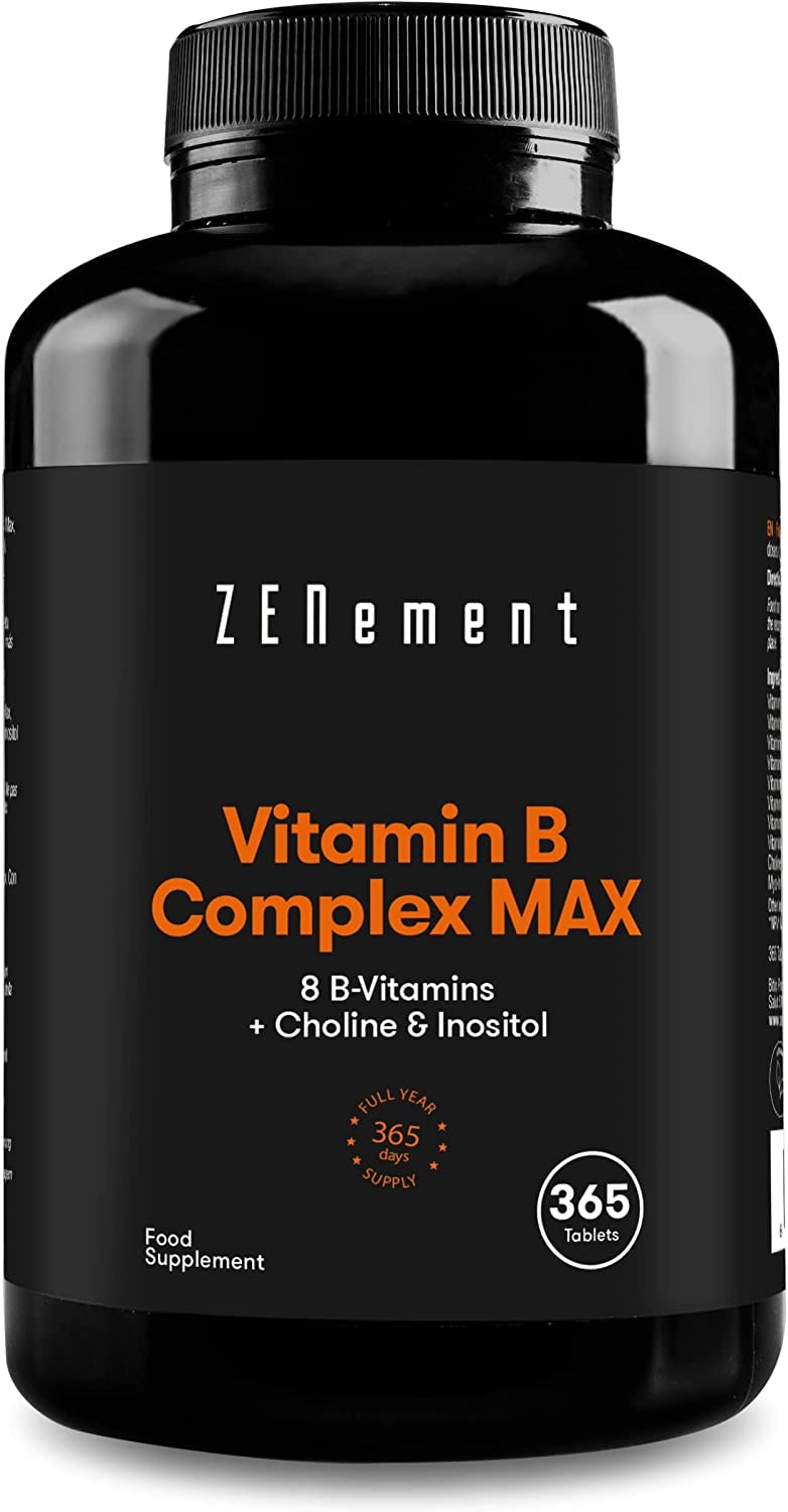 Produktbild von Zenement Vitamin B Komplex Max, 365 Tabletten | 8 B-Vitamine + Cholin & Inositol | Vollständigste und höchste Dosis | Vegano | von Zenement