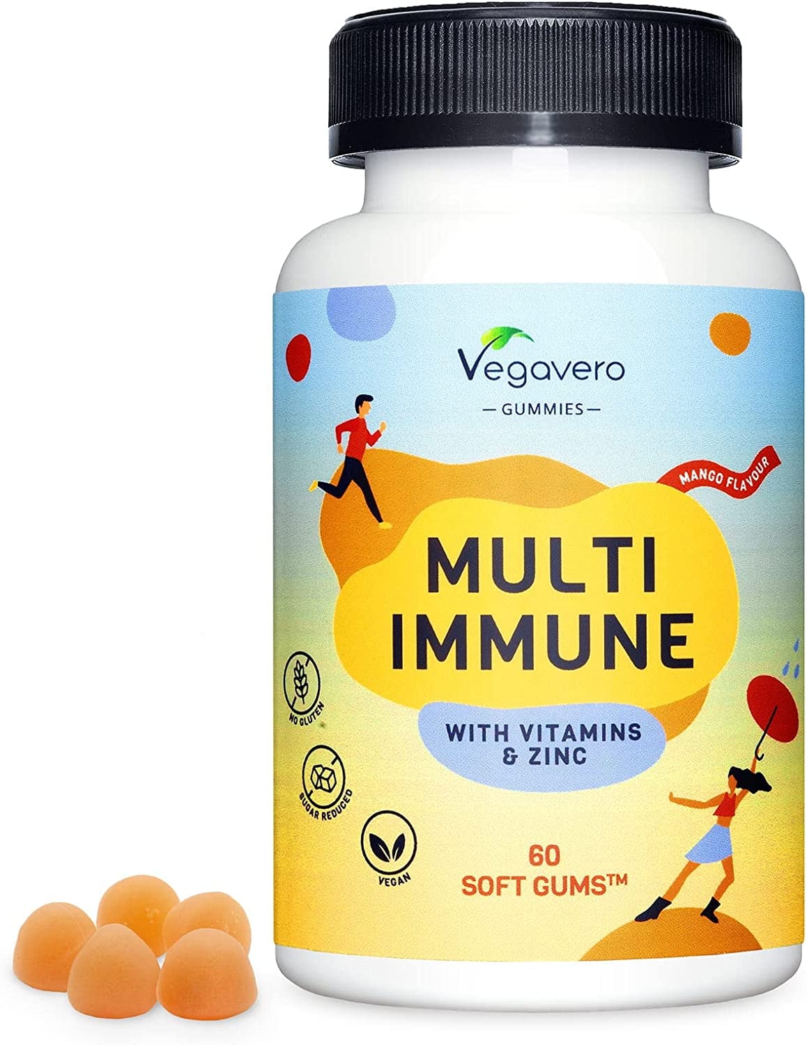 Produktbild von Vegavero MULTIVITAMIN GUMMIES Vegavero VEGAN Mit Vitamin C, Zink, Vitamin D3, B12, Biotin, Folsäure & Co | Immunsystem stärken* | Leckerer Mango Geschmack | 60 Stück