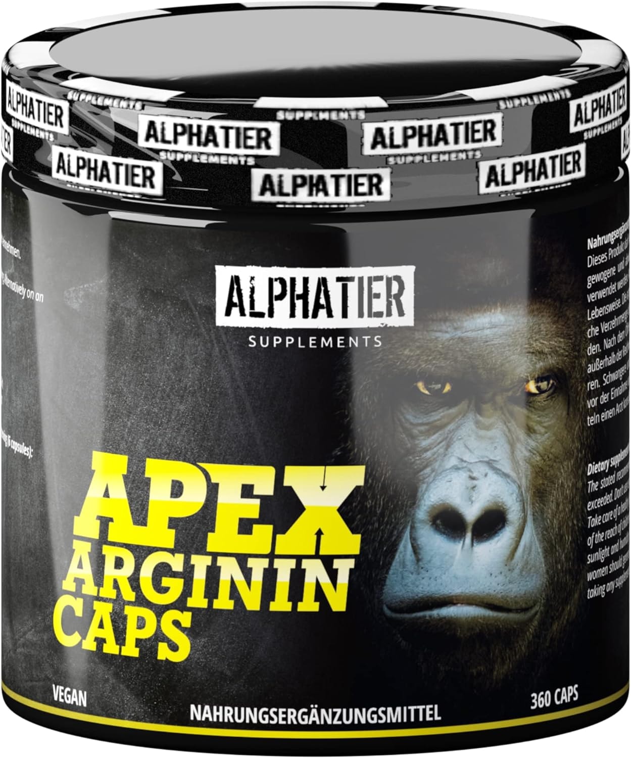 Produktbild von Bewertung Alphatier Supplements L-Arginin Base Kapseln hochdosiert vegan reines L-Arginine fermentiert 360 Caps ohne Magnesiumstearat Gelatine Pump Effekt Premiumqualität