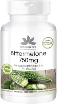 Produktbild von herba direct Bittermelone 750mg hochdosiert vegan 120 Tabletten mit Chrom