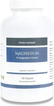 EXVital VitaHealth Tri-Magnesium Dicitrat- 2010mg Magnesiumcitrat, 322mg elementares Magnesium pro Tagesdosis von EXVital. Hoch konzentriert, 180 Kapseln, Premiumqualität, kein Magnesiumstearat, vegan, 1er Pack (156g)