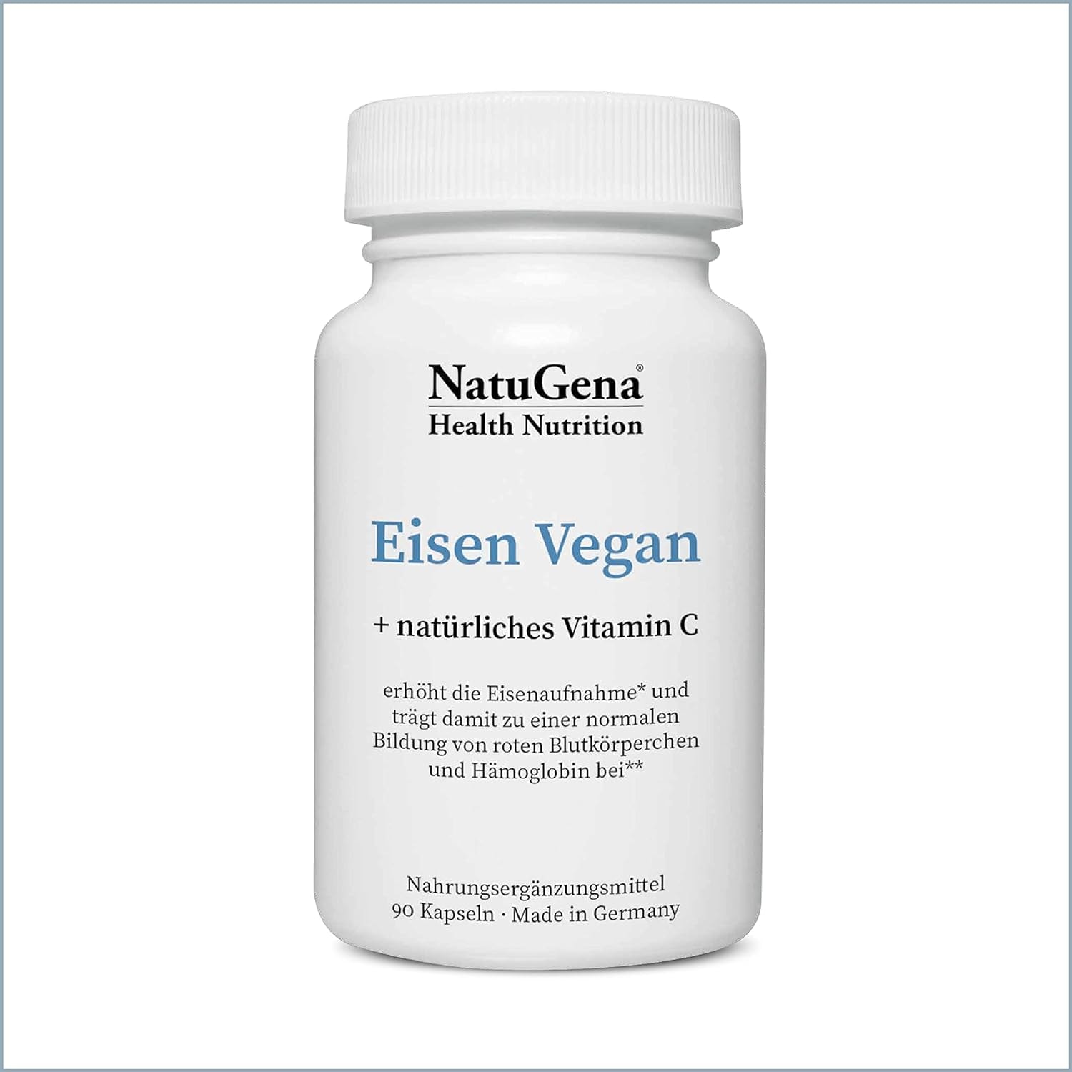 Produktbild von Bewertung NatuGena Eisen Vegan und natürliches Vitamin C zur Steigerung des Eisengehaltes im Blut 90 Kapseln