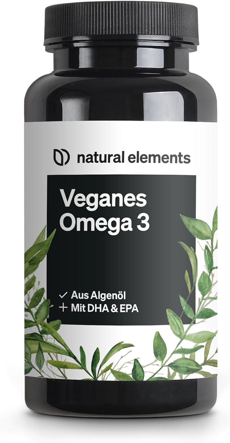 Produktbild von Bewertung natural elements Omega 3 vegan aus Algenöl 90 Kapseln Hochdosiert mit hochwertigem EPA und DHA (in Triglycerid-Form) für Veganer, Laborgeprüft, nachhaltig und vor Natur aus schadstoffarm