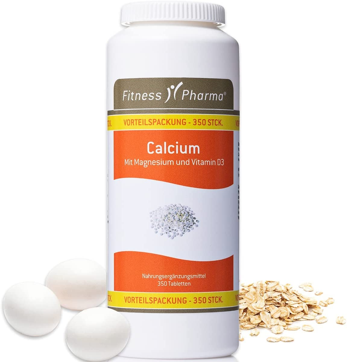 Produktbild von FITNESS PHARMA - Calcium + Magnesium + Vitamin D3 Kapseln | 350 Stück | Unterstützt den Erhalt gesunder Knochen und Zähne | Nahrungsergänzungsmittel für Erwachsene I Laktosefrei und Glutenfrei