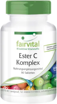 fairvital Ester C 500mg - Vitamin C Komplex mit Bioflavonoiden - HOCHDOSIERT & VEGAN - gepuffertes Vitamin C - 90 Tabletten - magenfreundlich