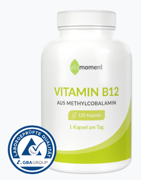 Produktbild von Bewertung vitamoment Vitamin-B12 Kapseln Methylcobalamin bioaktive Form Hochdosiert Immunsystem Nerven Energiestoffwechsel