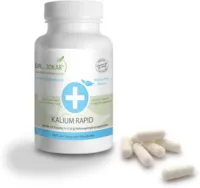 Produktbild von Dr. Jokar - Kalium Rapid 100% natürlich; 100 % rein und 100 % vegan. Der Mineralstoff trägt dazu bei normalem Blutdruck zu halten; zur normalen Muskelfunktion und die normale Funktion des Nervensystems. 60 Extra kleine Kapseln, für Veganer und Diabetiker geeignet.