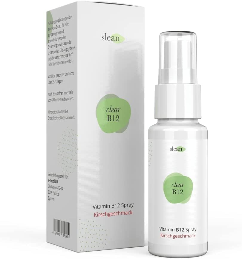 slean clear B12 Spray - hautfreundliches Vitamin B12 Spray mit 5µg Methylcobalamin pro Sprühstoß & leckerem Kirschgeschmack - B12 Spray vegan für Personen mit Hautproblemen - 125 Sprühstöße