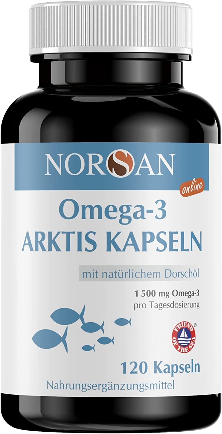 Produktbild von NORSAN Premium Omega 3 Dorschöl Arktis Kapseln hochdosiert mit 560 mg EPA und 730 mg DHA aus Fischöl - 1.500mg Omega 3 pro Portion - Über 4000 Ärzte empfehlen NORSAN Omega-3-100% natürlicher Wildfang, kein Aufstoßen