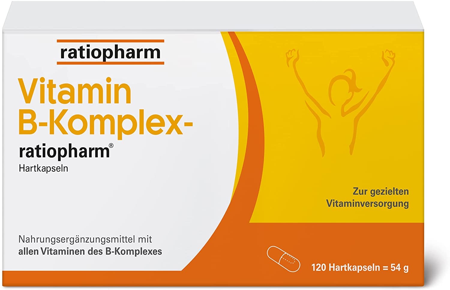 Produktbild von Ratiopharm Vitamin B-Komplex-ratiopharm Hartkapseln: Kombipräparat zur gezielten Vitaminversorgung bei Mehrbedarf an B-Vitaminen, 120 Kapseln