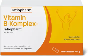 Produktbild von Ratiopharm Vitamin B-Komplex-ratiopharm Hartkapseln: Kombipräparat zur gezielten Vitaminversorgung bei Mehrbedarf an B-Vitaminen, 120 Kapseln