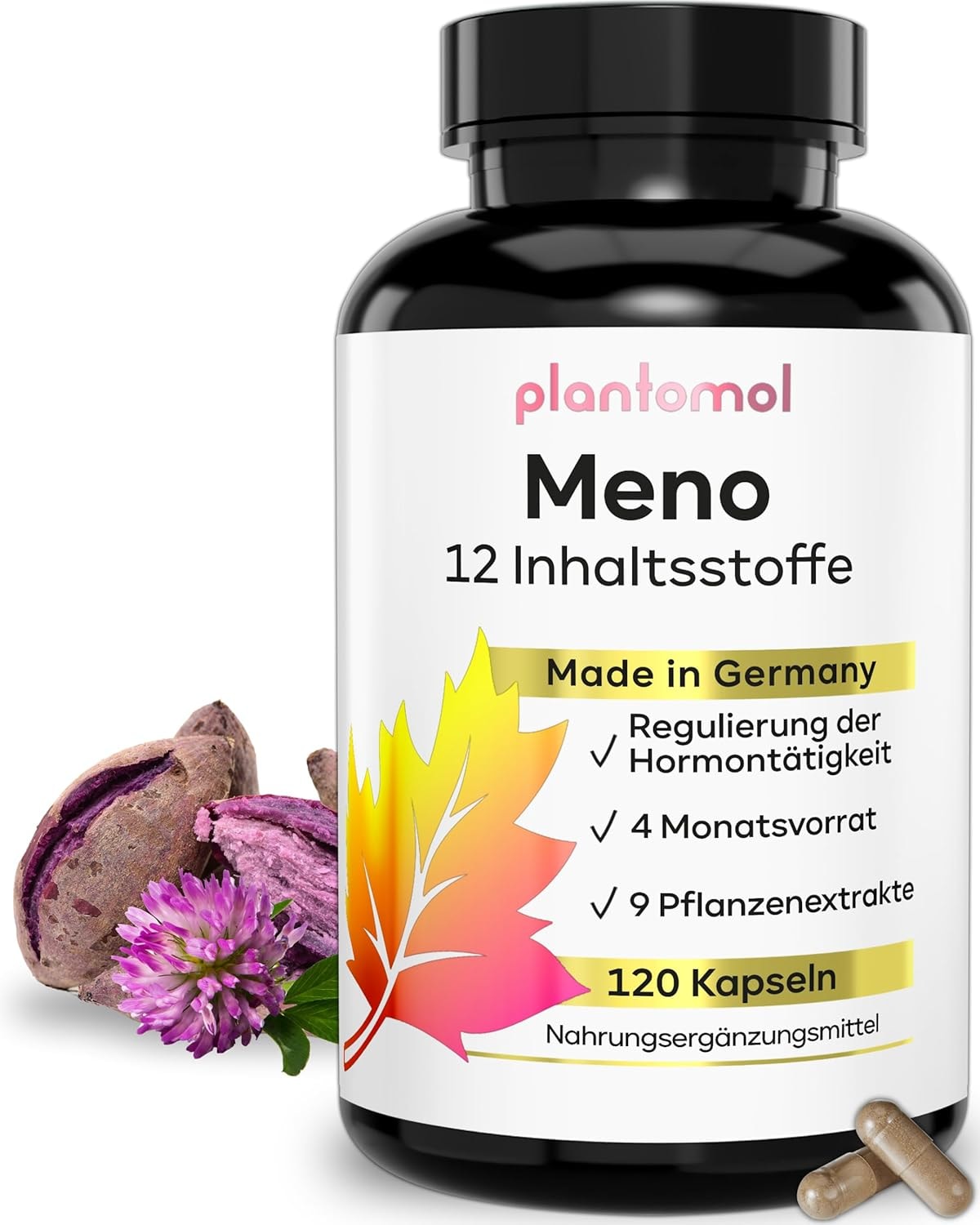 Produktbild von Bewertung plantomol 12fach Wechseljahren Menopause Vitalkomplex Hormon Balance Frauen 120 Kapseln für Frauen mit Yamswurzel Rotklee Ashwagandha Mönchspfeffer Hopfenblüten Passionsblume B6 Baldrian Hormone Balance Neu