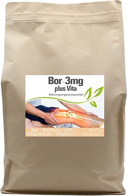 Produktbild von Cellavita Bor 3mg plus Vita Kapseln / Tabletten mit Bambus als Siliciumquelle, Magnesiumcitrat, Traubenkernextrakt (OPC), Acerola Fruchtpulver (Vitamin C) Boron | (500 Kapseln)
