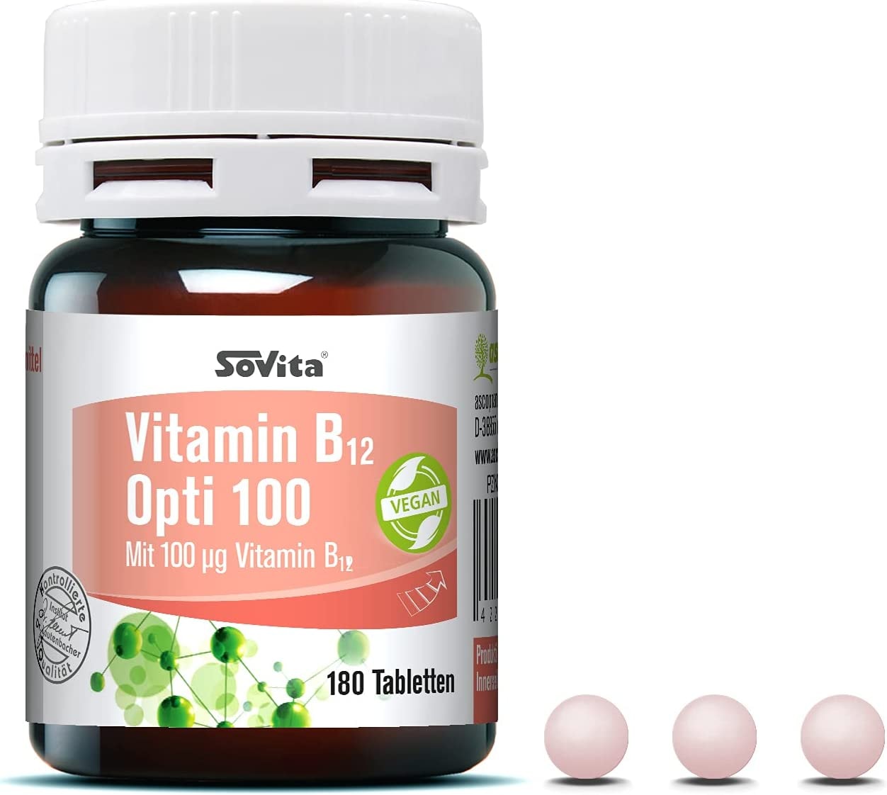 Produktbild von SoVita - Vitamin B12 Opti 100 | Für eine ergänzende B12-Versorgung | Nahrungsergänzungsmittel | 180 Tabletten