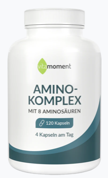 Produktbild von Bewertung vitamoment Amino-Komplex Kapseln essentielle Aminosäuren Lysin Leucin Valin Methionin Isoleucin Phenylalanin Threonin Tryptophan Muskulatur Eiweißversorgung