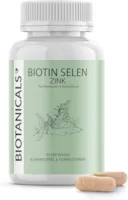 Produktbild von Biotanicals - Biotin, Selen, Zink Kapseln (120 Stück) aus Buchweizen und Brennnesseln für Haut, Haare und Nägel - CO2 neutral & kompostierbare Dose - vegan