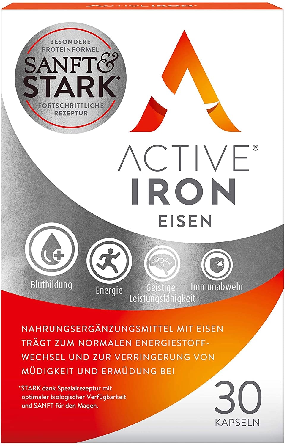 Produktbild von Solvotrin Active Iron | Nicht-verstopfende Eisentabletten | Eisen unterstützt die Immunabwehr | Klinisch erprobte Absorption | 30-Kapsel-Pack