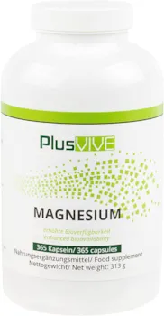 PlusVive - Magnesium Kapseln - hochdosiert: 700 mg aus Meerwasser gewonnenes natürliches Magnesium pro Kapsel - 365 vegane Kapseln - Hergestellt in Deutschland