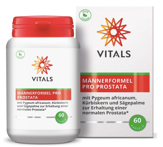 Produktbild von Bewertung VITALS MÄNNERFORMEL PRO PROSTATA Harnwege Haare Blase Kapseln Prostata Kürbiskernextrakt Go-Less® Men Sägepalmenextrakt Pygeum africanum-Extraktund Beta-Sitosterol Phytopin® Artikelnummer V4157