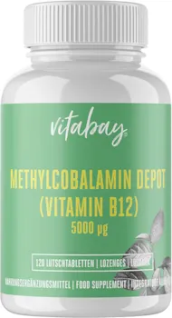 Vitabay Vitamin B12 Depot | Hochdosiert mit 5000 mcg | 120 vegane Lutschtabletten | Aktive Form Methylcobalamin | Laborgeprüft & hergestellt aus hochwertigen Rohstoffen