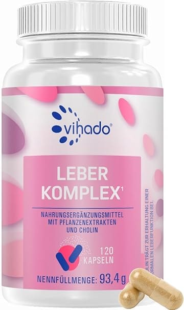 Produktbild von Bewertung Vihado Leber Komplex PLUS Mariendistel Kapseln hochdosiert 80% Silymarin Artischocken Löwenzahn Curcuma Desmodium und Cholin für die Leber Kur 120 Kapseln