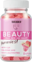 Produktbild von WEIDER Beauty Gummies, Vitamin Gummibärchen für Haut, Haare und Nägel, mit Biotin Vitamin B7, Kollagen Hyaluronsäure und Coenzym Q10, leckere Fruchtgummies, hochdosiert, zuckerfrei, Himbeer-Geschmack