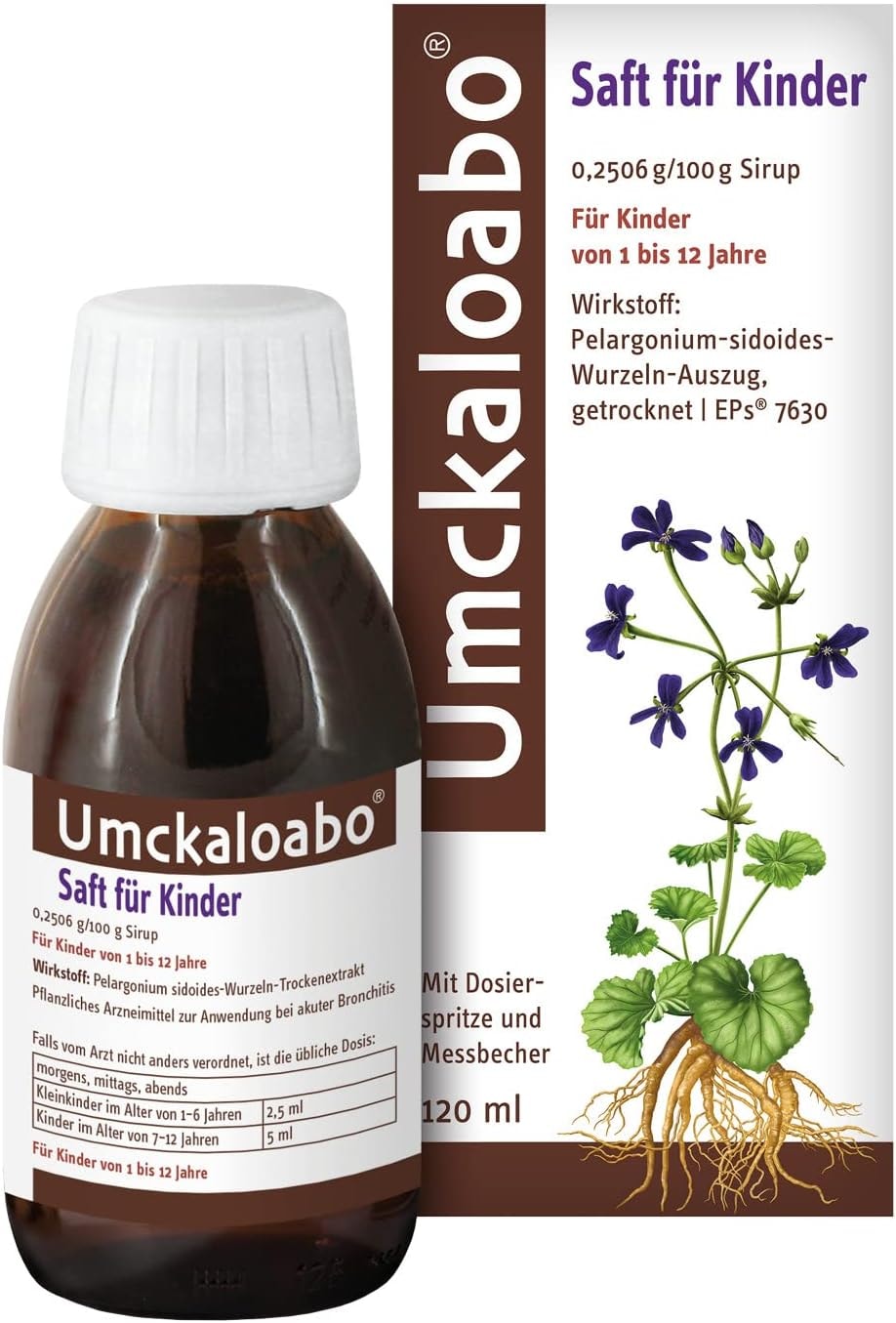 Produktbild von Bewertung Umckaloabo Saft für Kinder ab 1 Jahr 120ml pflanzliches Arzneimittel bei akuter Bronchitis mit Symptomen wie Halsschmerzen, Schnupfen, Husten - bekämpft die Krankheitserreger, beschleunigt Heilung