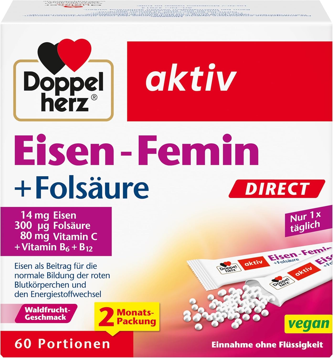 Produktbild von Bewertung Doppelherz Eisen-Femin Direct mit Vitamin C + B6 + B12 + Folsäure