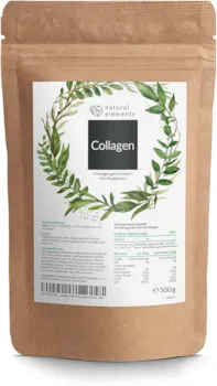 Produktbild von natural elements Collagen Pulver 500g Kollagen Hydrolysat Peptide Kollagen Typ 1 und 3 frischer Orangengeschmack perfekte Löslichkeit natürlich laborgeprüft und in Deutschland produziert