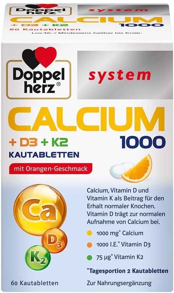 Produktbild von Doppelherz system CALCIUM 1000 + D3 + K2 – Calcium als Beitrag für den normalen Knochenerhalt - 60 Kautabletten