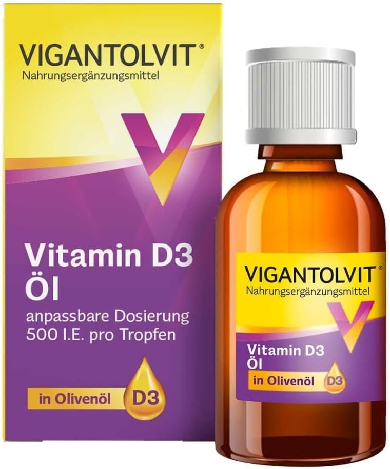 Produktbild von Bewertung VIGANTOLVIT Öl Vitamin D3 Tropfen in Olivenöl unterstützt Knochen Muskeln und Immunsystem anpassbare Dosierung 500 I.E. pro Tropfen 306 Tropfen pro Flasche