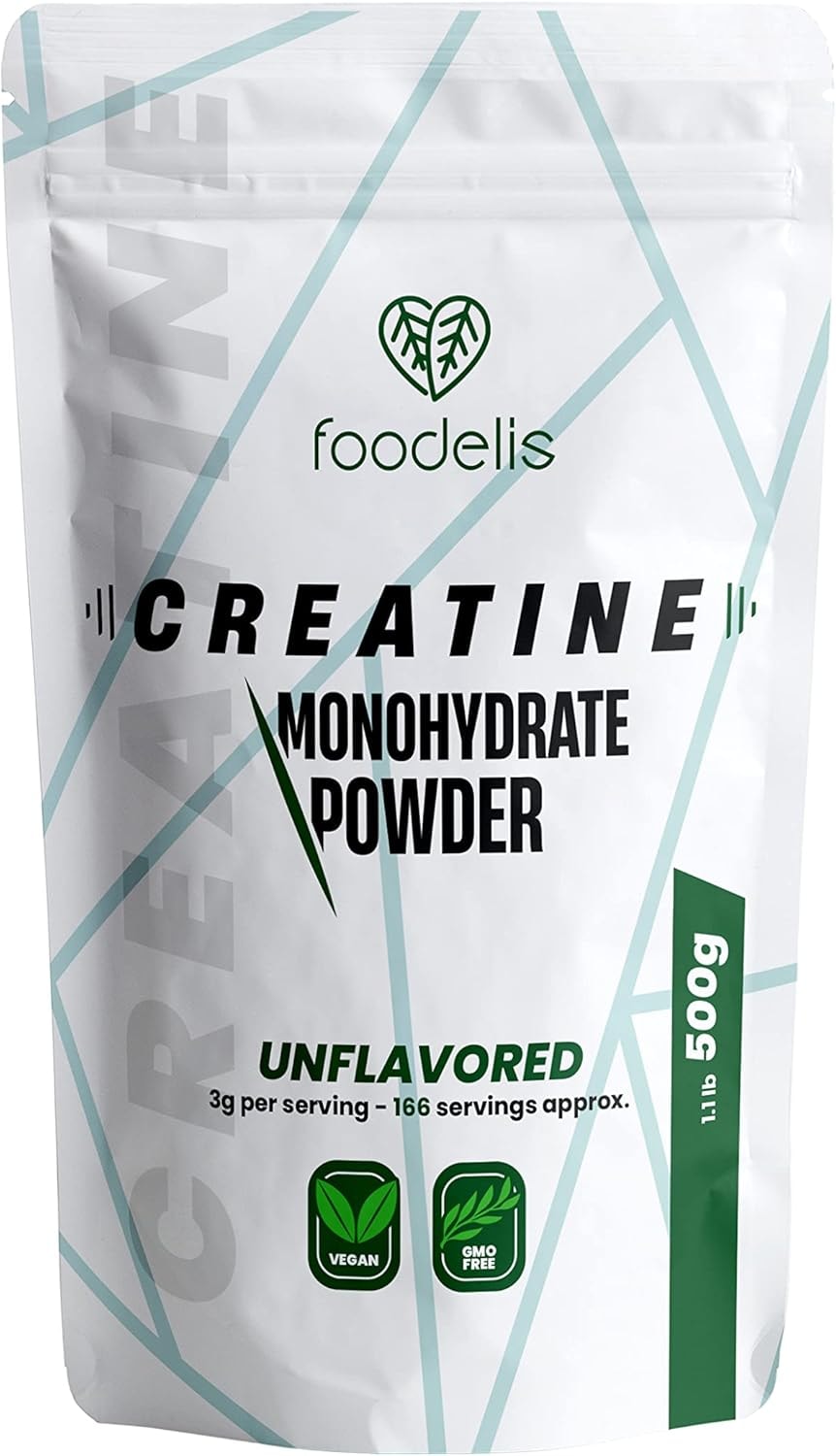 Produktbild von Bewertung foodelis Creatin Monohydrat Pulver 500g 100% kreatin monohydrat pulver in Mikronisiert Geschmacklos Inklusive Spender Optimale Löslichkeit Vegan Gmo Free