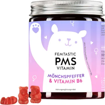 Produktbild von Bears with Benefits PMS Menstruationsbeschwerden Gummies Mönchspfeffer Vitamin B6 Dong Quai Extrakt Vitamin B6 trägt zur Regulierung deines Hormonhaushalts bei vegan Monatsvorrat Femtastic PMS Vitamin Bears with Benefits