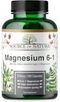 Source of Nature 6-in-1 Magnesium 210mg 6 bioaktive Magnesiumsorten 180 Kapseln Wissenschaftliche Rezeptur aus Magnesium -L-Threonat, Malat, Taurat, Bisglycinat, Citrat und -Oxid