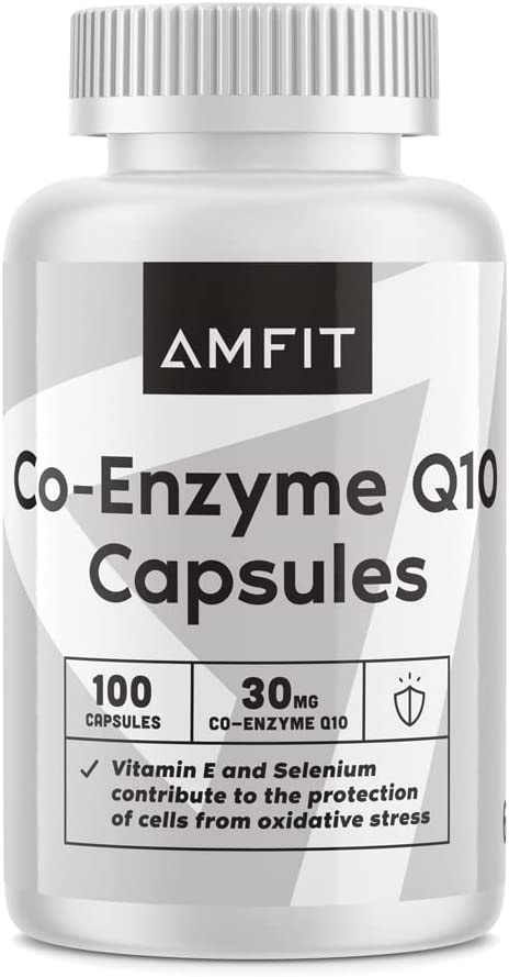 Produktbild von Amfit Nutrition Coenzym Q10 Kapseln, 100 Kapseln, Bioverfügbar Antioxidans mit Natürliches Vitamin E und Selen für Stärkere Wirkung