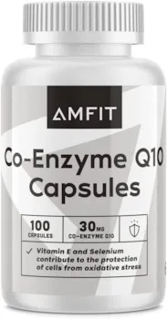 Produktbild von Amfit Nutrition Coenzym Q10 Kapseln, 100 Kapseln, Bioverfügbar Antioxidans mit Natürliches Vitamin E und Selen für Stärkere Wirkung