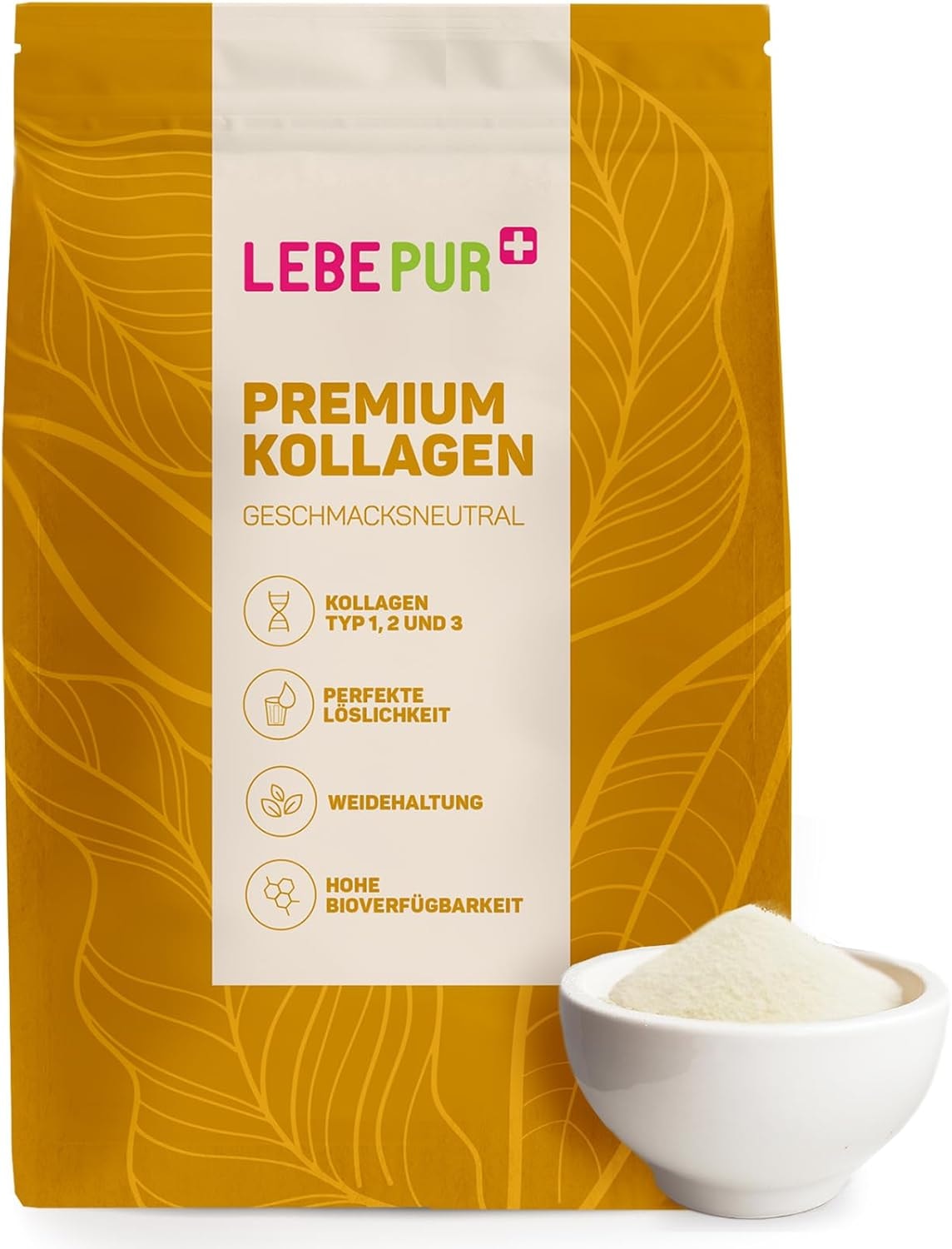 Produktbild von Bewertung LEBEPUR Kollagen Pulver 550g ohne Zusatzstoffe BIO zertifiziert bioaktives Kollagen Hydrolysat frei von Hormonen und Antibiotika, Peptide Typ 1, 2, 3, Beautykollagen, super löslich, geschmacksneutral