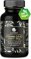 Produktbild von Bewertung Luondu Kapseln Vitamin D3 mit Vitamin K2 MK7 mit 20.000 IE 180 Kapseln Hochdosiert Vegan