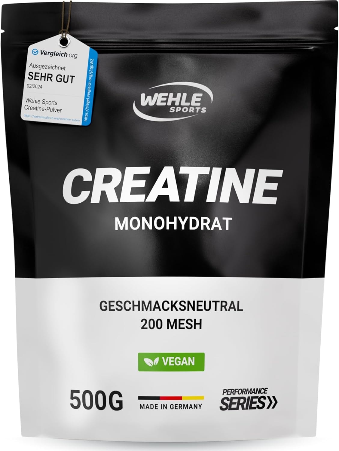 Produktbild von Bewertung Wehle Sports Creatin Monohydrat Pulver reines Kreatin mikronisierter Qualität Mesh 200 optimal hochdosiert 100% vegan