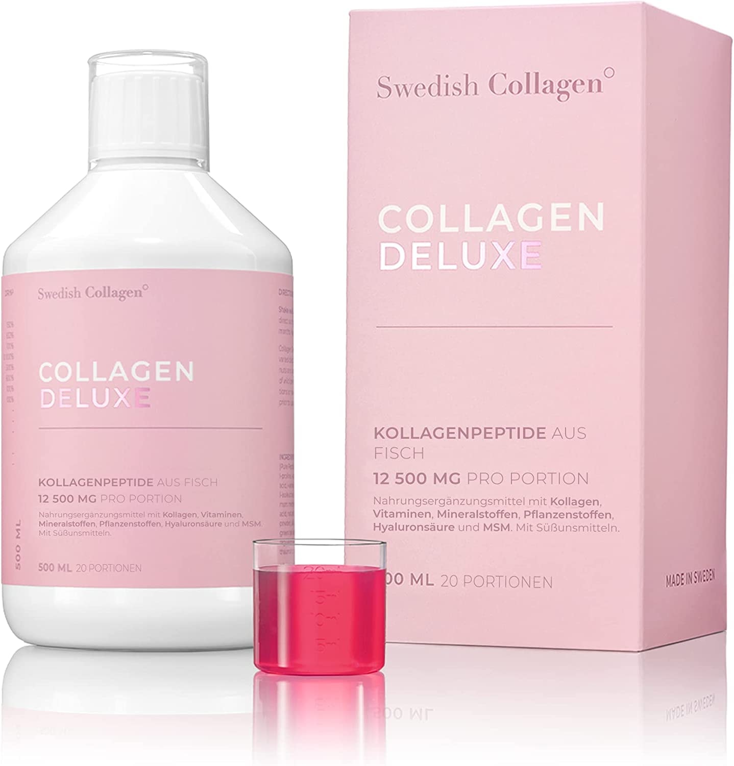 Produktbild von Bewertung Swedish Collagen Deluxe 500 ml flüssiges Kollagen 12.500 mg Meereskollagen mit Hyaluronsäure, Vitaminen und Mineralien für Haare, Haut und Nägel